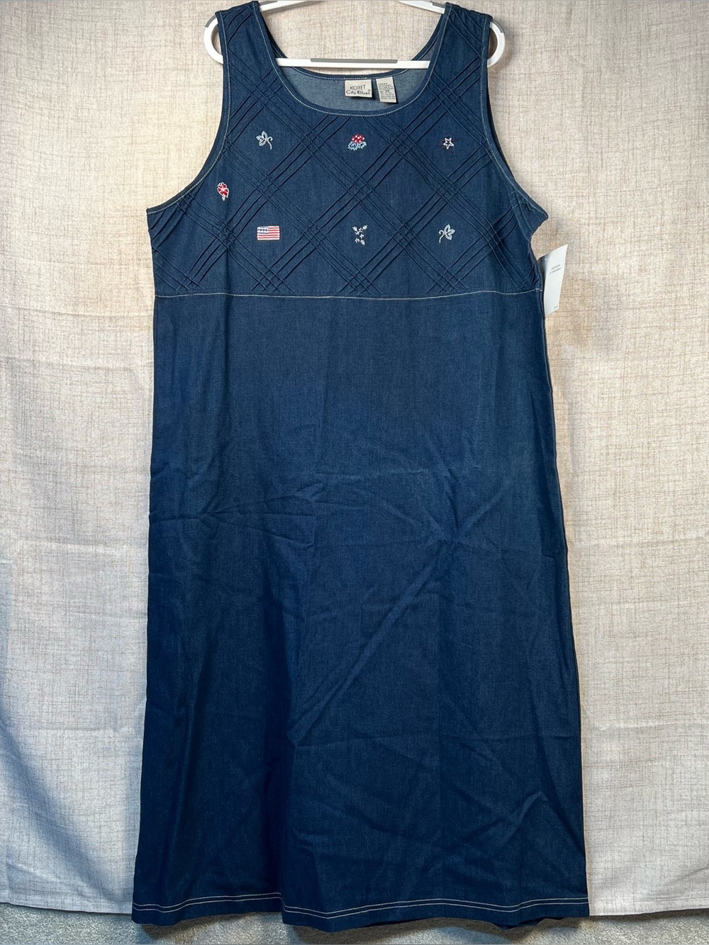Denim Dress Sleeveless Koret City Blues Calico NWT Patriotic Summer Women's 18W